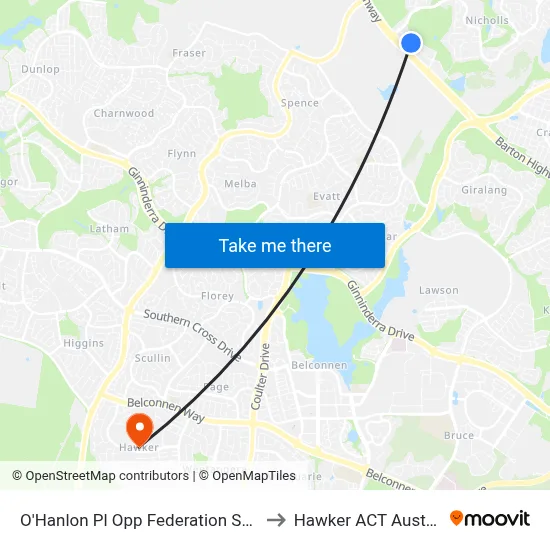 O'Hanlon Pl Opp Federation Square to Hawker ACT Australia map