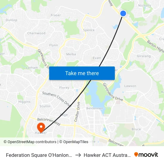 Federation Square O'Hanlon Pl to Hawker ACT Australia map
