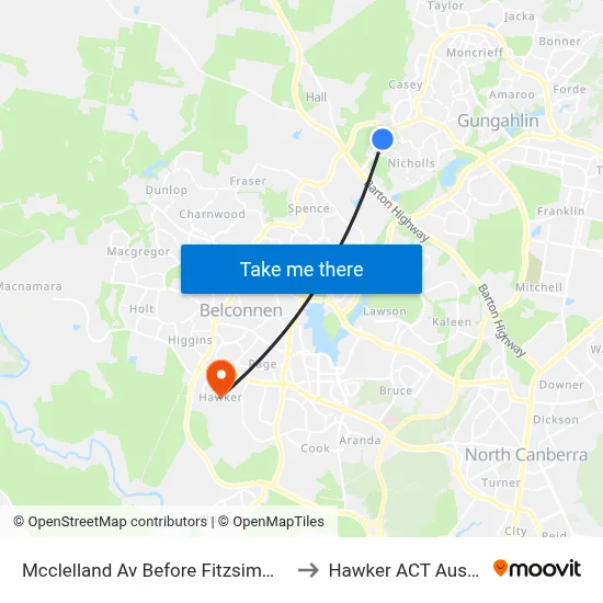 Mcclelland Av Before Fitzsimmons St to Hawker ACT Australia map