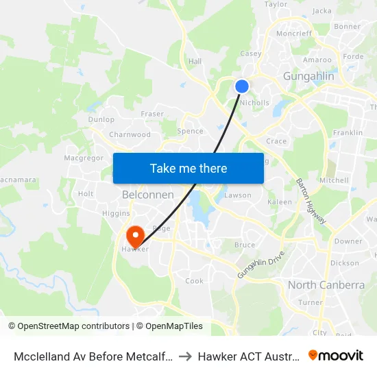 Mcclelland Av Before Metcalfe St to Hawker ACT Australia map