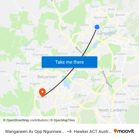 Wanganeen Av Opp Ngunnawal Ps to Hawker ACT Australia map
