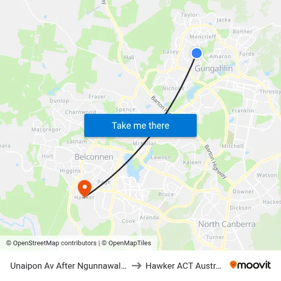 Unaipon Av After Ngunnawal Ps to Hawker ACT Australia map