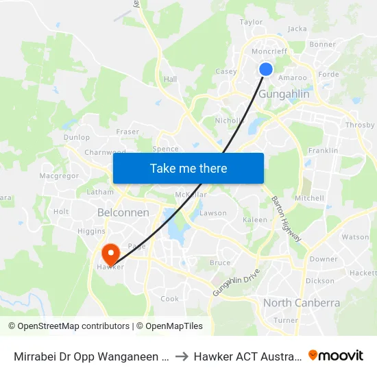 Mirrabei Dr Opp Wanganeen Av to Hawker ACT Australia map