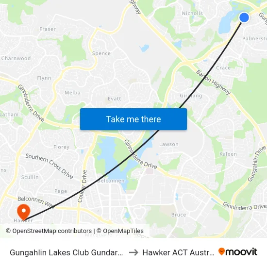 Gungahlin Lakes Club Gundaroo Dr to Hawker ACT Australia map