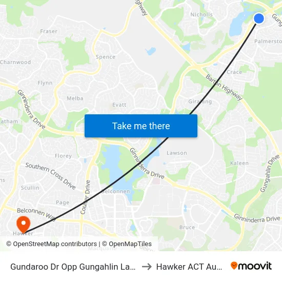 Gundaroo Dr Opp Gungahlin Lakes Club to Hawker ACT Australia map