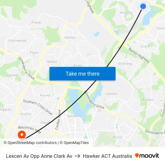 Lexcen Av Opp Anne Clark Av to Hawker ACT Australia map