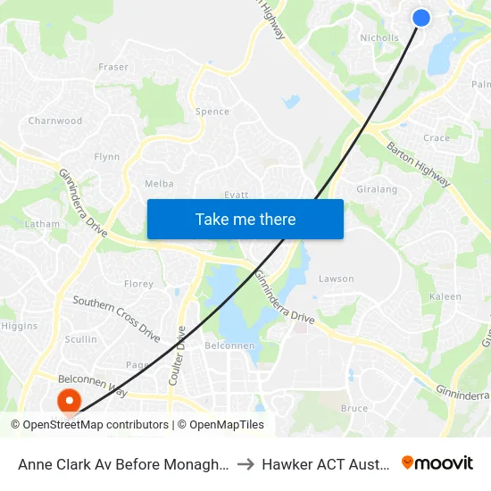 Anne Clark Av Before Monaghan Pl to Hawker ACT Australia map