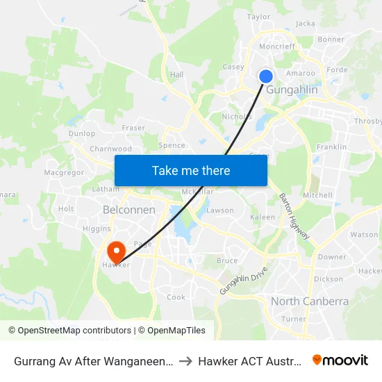 Gurrang Av After Wanganeen Av to Hawker ACT Australia map
