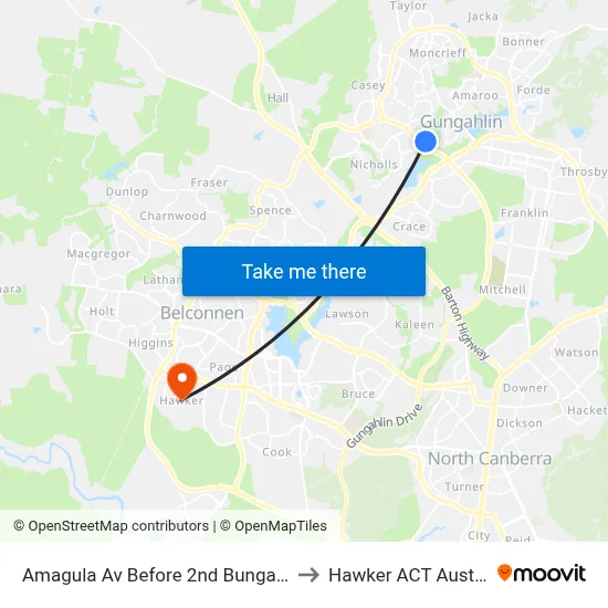Amagula Av Before 2nd Bungaree Cr to Hawker ACT Australia map
