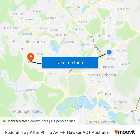 Federal Hwy After Phillip Av to Hawker ACT Australia map