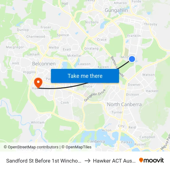 Sandford St Before 1st Winchombe Ct to Hawker ACT Australia map
