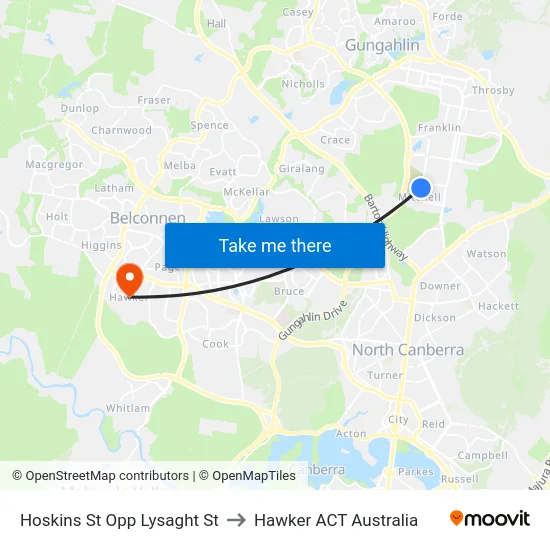 Hoskins St Opp Lysaght St to Hawker ACT Australia map
