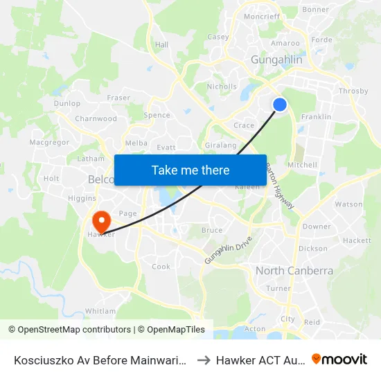 Kosciuszko Av Before Mainwaring Rich Cct to Hawker ACT Australia map
