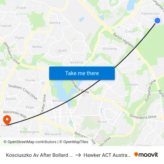 Kosciuszko Av After Bollard St to Hawker ACT Australia map