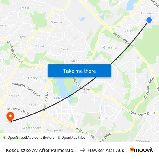 Koscuiszko Av After Palmerston Shops to Hawker ACT Australia map