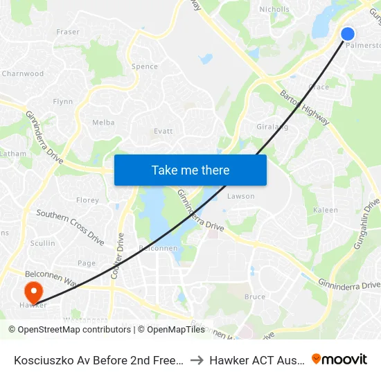 Kosciuszko Av Before 2nd Freeling Cct to Hawker ACT Australia map
