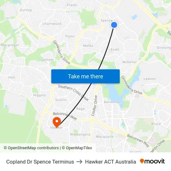 Copland Dr Spence Terminus to Hawker ACT Australia map