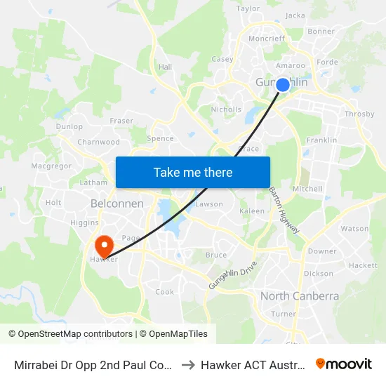 Mirrabei Dr Opp 2nd Paul Coe Cr to Hawker ACT Australia map