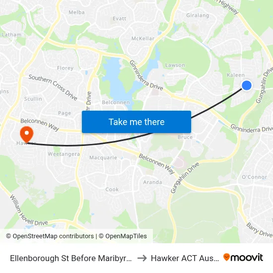 Ellenborough St Before Maribyrnong Av to Hawker ACT Australia map