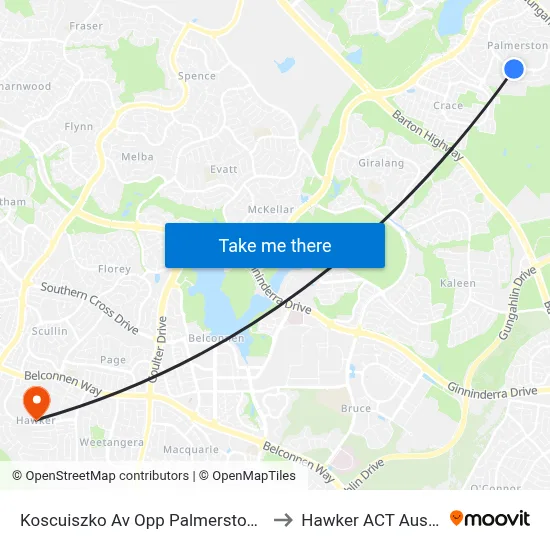 Koscuiszko Av Opp Palmerston Shops to Hawker ACT Australia map