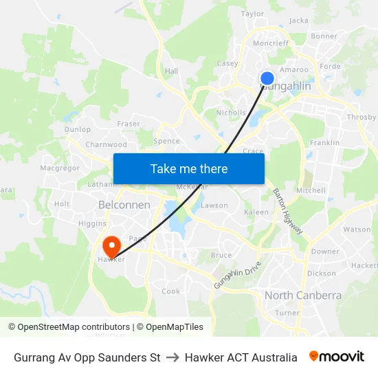 Gurrang Av Opp Saunders St to Hawker ACT Australia map