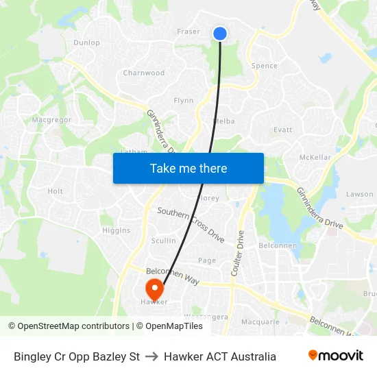Bingley Cr Opp Bazley St to Hawker ACT Australia map