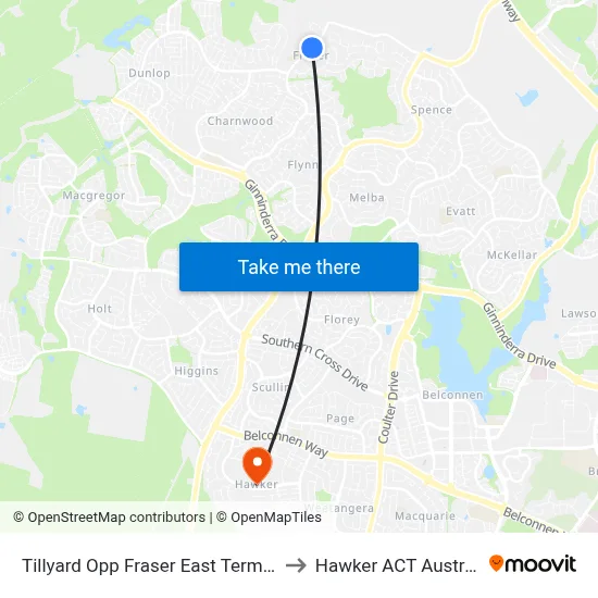 Tillyard Opp Fraser East Terminus to Hawker ACT Australia map