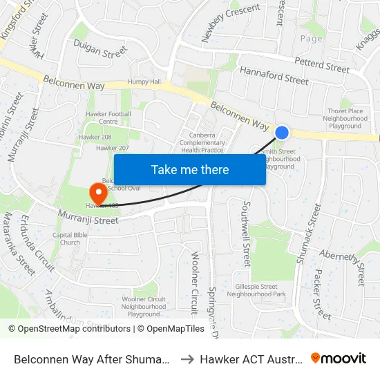 Belconnen Way After Shumack St to Hawker ACT Australia map