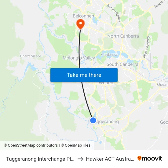 Tuggeranong Interchange Plt 5 to Hawker ACT Australia map