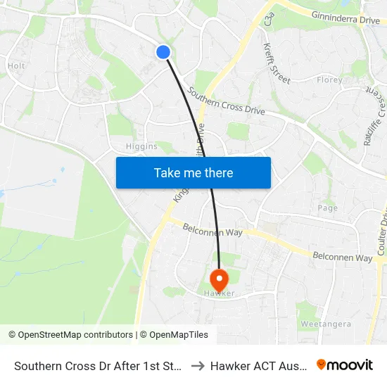 Southern Cross Dr After 1st Starke St to Hawker ACT Australia map