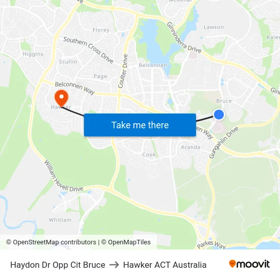 Haydon Dr Opp Cit Bruce to Hawker ACT Australia map