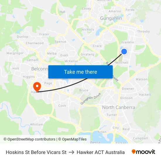 Hoskins St Before Vicars St to Hawker ACT Australia map
