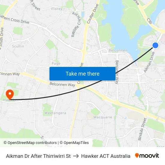 Aikman Dr After Thirriwirri St to Hawker ACT Australia map