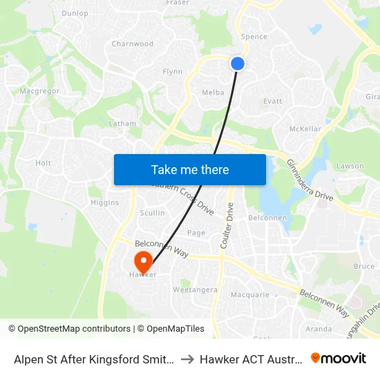 Alpen St After Kingsford Smith Dr to Hawker ACT Australia map
