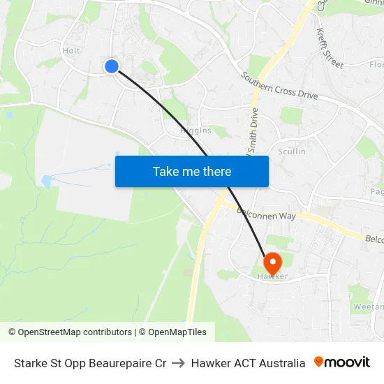 Starke St Opp Beaurepaire Cr to Hawker ACT Australia map