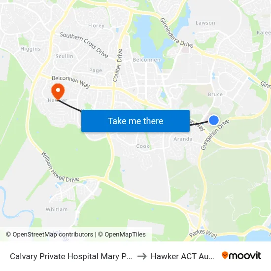Calvary Private Hospital Mary Potter Cct to Hawker ACT Australia map
