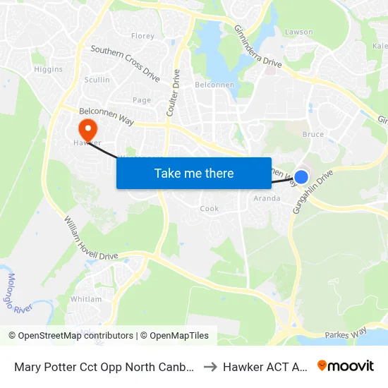 Mary Potter Cct Opp North Canberra Hospital to Hawker ACT Australia map