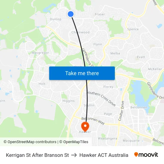 Kerrigan St After Branson St to Hawker ACT Australia map