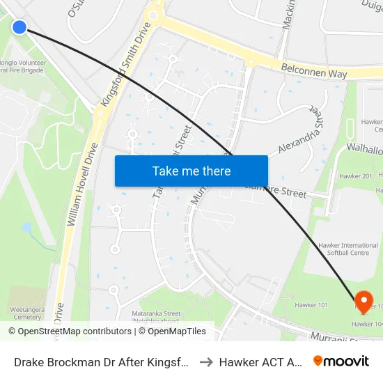 Drake Brockman Dr After Kingsford Smith Dr to Hawker ACT Australia map