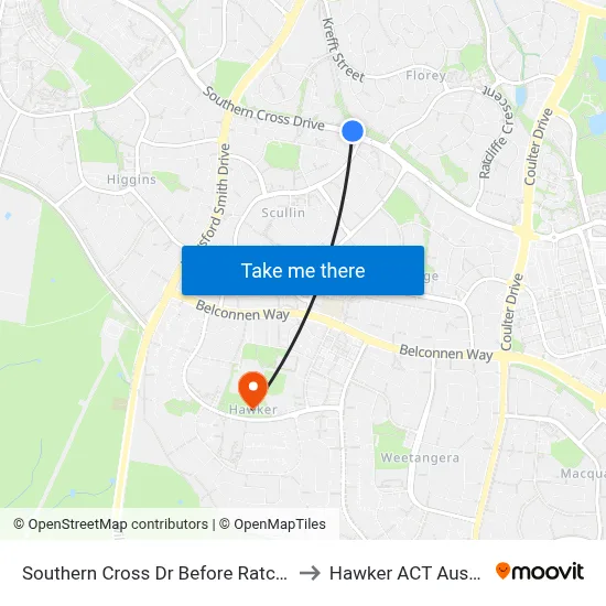 Southern Cross Dr Before Ratcliffe Cr to Hawker ACT Australia map