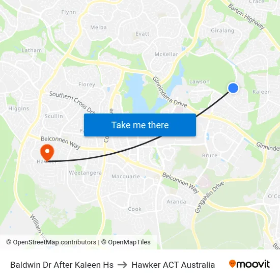 Baldwin Dr After Kaleen Hs to Hawker ACT Australia map