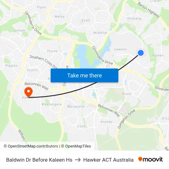 Baldwin Dr Before Kaleen Hs to Hawker ACT Australia map