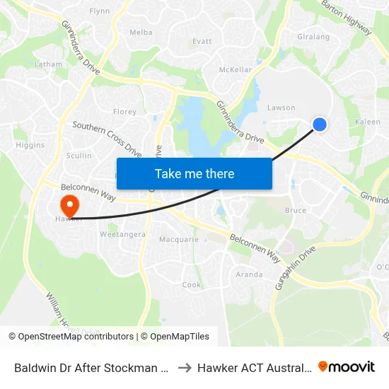Baldwin Dr After Stockman Av to Hawker ACT Australia map