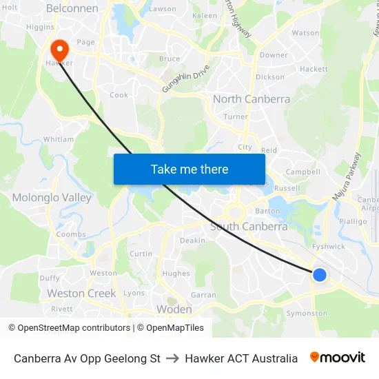 Canberra Av Opp Geelong St to Hawker ACT Australia map