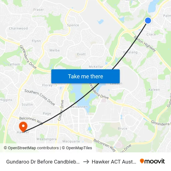 Gundaroo Dr Before Candblebark Cl to Hawker ACT Australia map