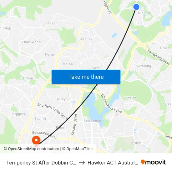 Temperley St After Dobbin Cct to Hawker ACT Australia map