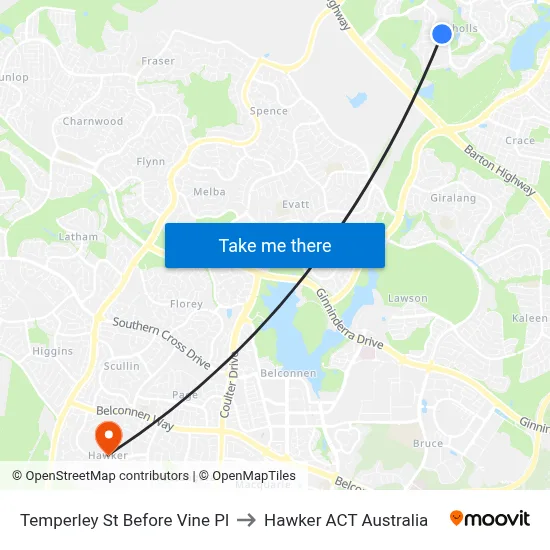 Temperley St Before Vine Pl to Hawker ACT Australia map
