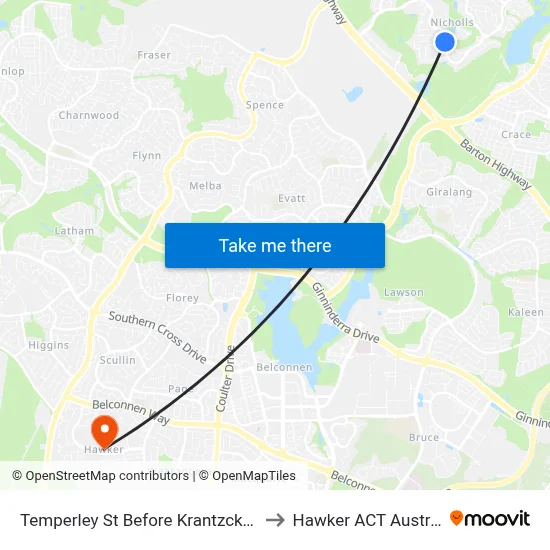Temperley St Before Krantzcke Cct to Hawker ACT Australia map