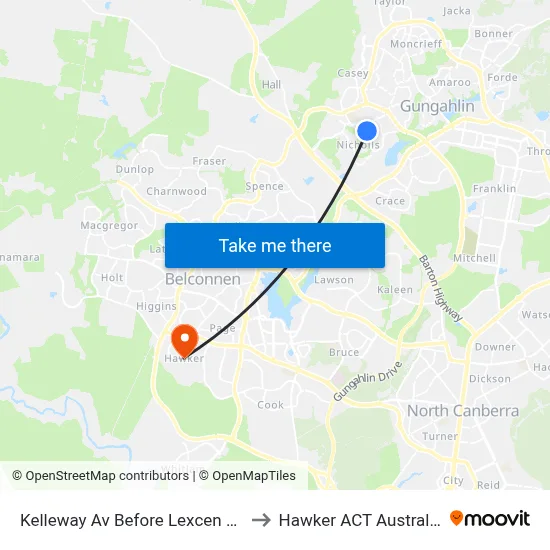 Kelleway Av Before Lexcen Av to Hawker ACT Australia map