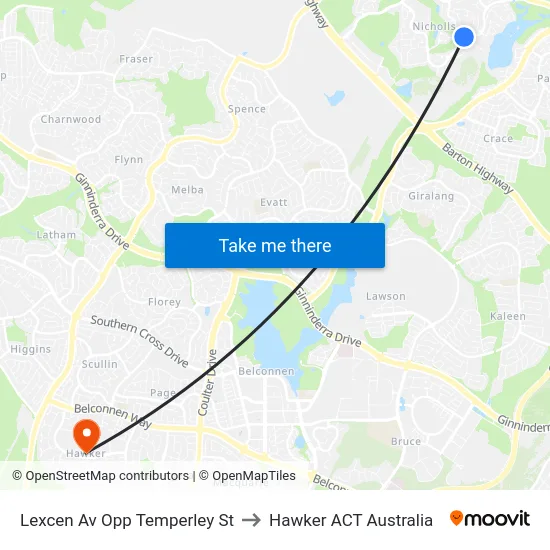 Lexcen Av Opp Temperley St to Hawker ACT Australia map